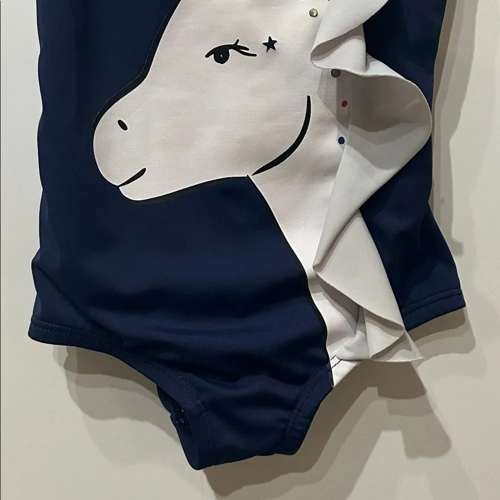 Hanna Andersson Unicorn Ruffle One Piece Sunblock Size 80 18-24 M Navy